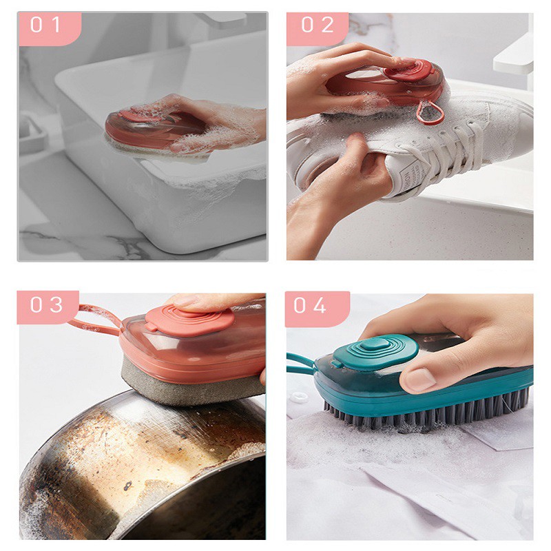 Bàn chải thông minh 3 trong 1 - có hộc chứa xà phòng, 3 loại thay thế để giặt đồ, giặt giày