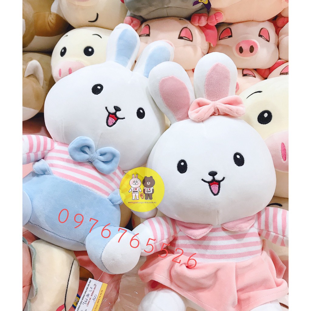 Gấu bông đôi thỏ mặc váy và yếm màu xanh hồng kích thước 45cm