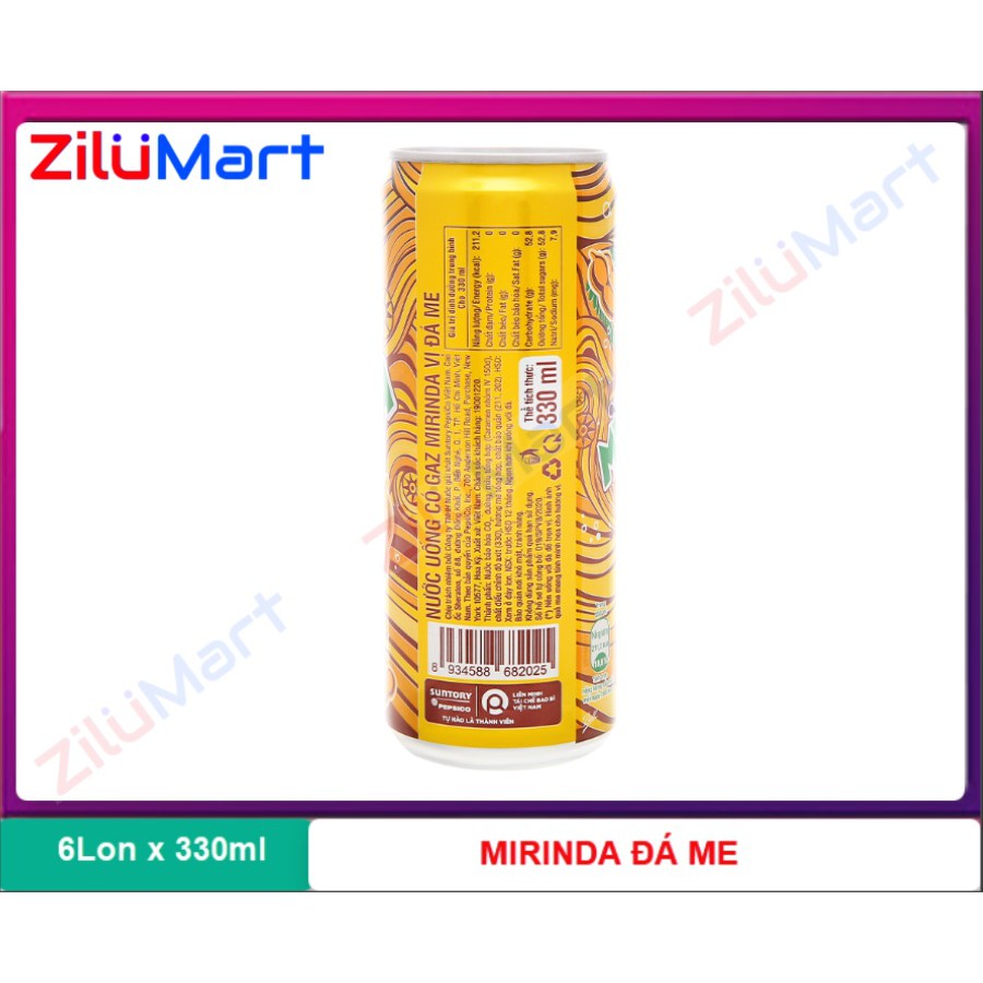 Lốc 6 lon nước ngọt Mirinda đá me hương vị lạ cảm giác sảng khoái giải nhiệt 6lon x 330ml