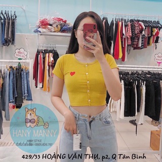 [Ảnh_thật_cuối] Áo croptop gài nút thêu tim