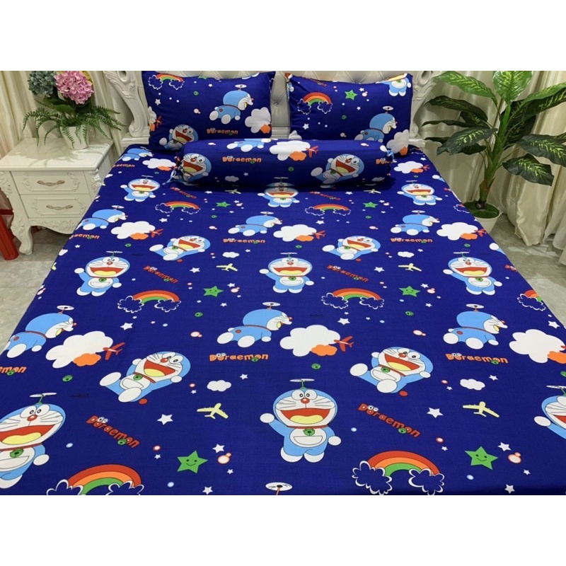 Bộ Drap thun Hàn quốc 4 món mẫu hoạt hình Đoraemon cho bé