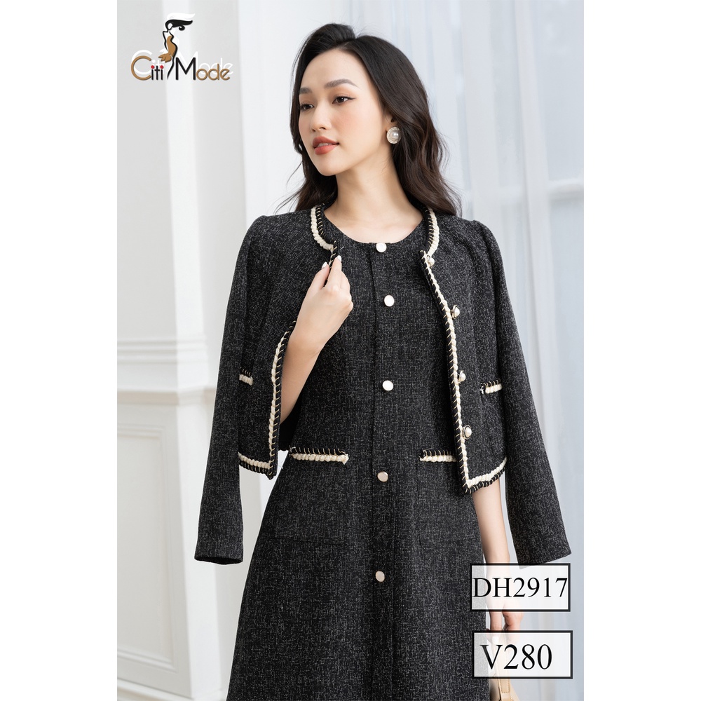 Vest công sở tay dài chất vải dạ teck đen V280 có lót lụa