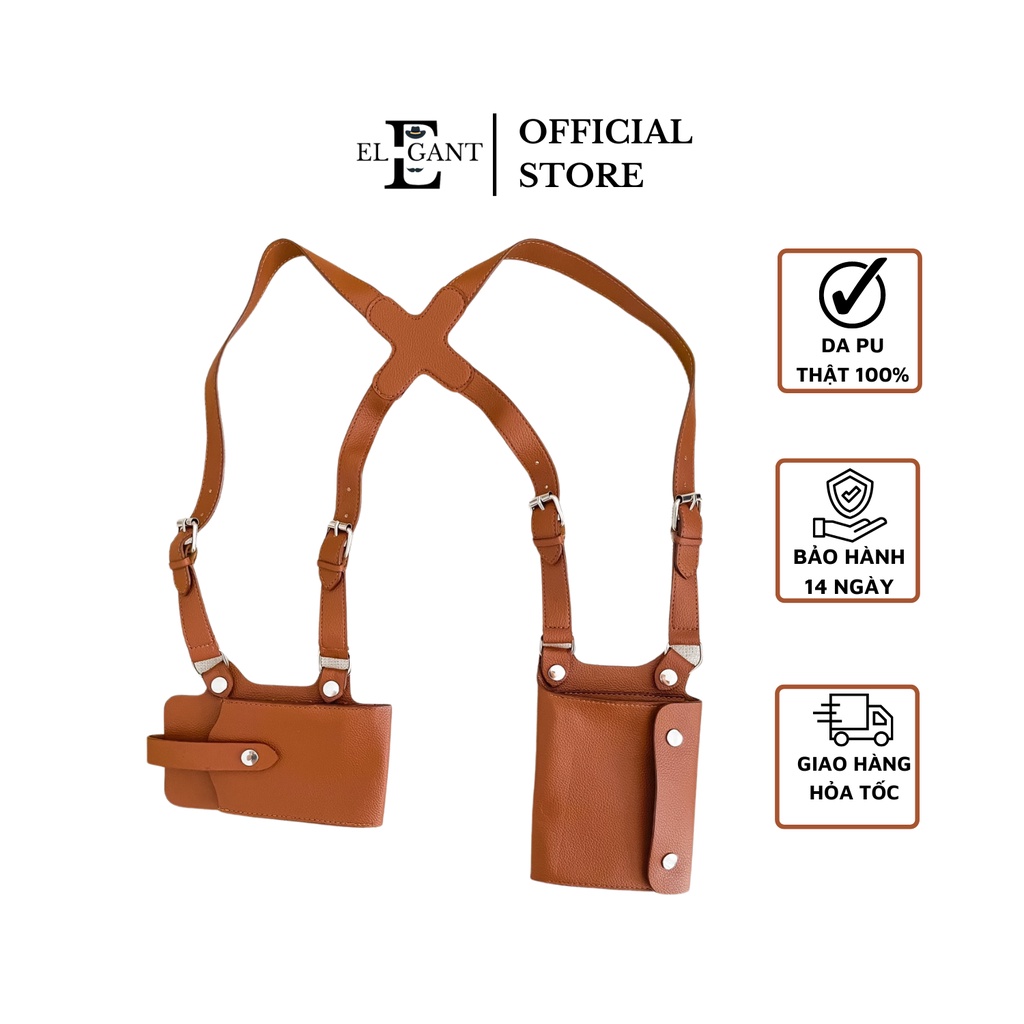 Đai đeo lưng thời trang ELEGANT SUSPENDER đựng ví tiền và điện thoại - MÀU NÂU - Da PU