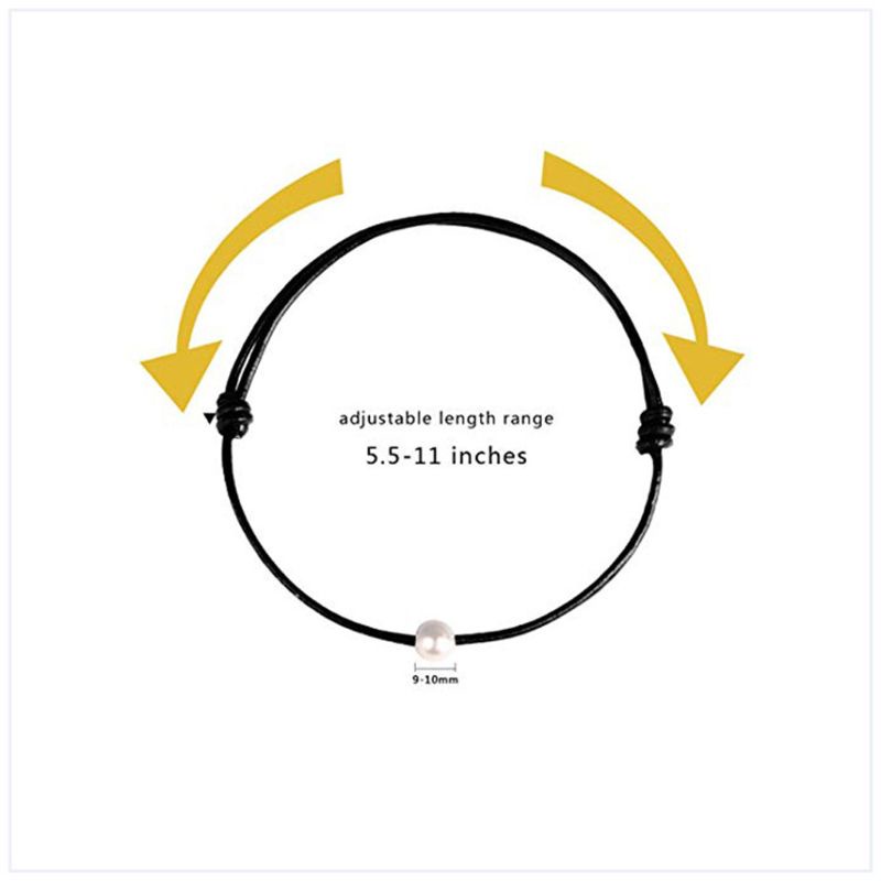 Vòng Cổ Choker Da Thật Màu Đen Đính Hạt Ngọc Trai Thủ Công ONERI Một Văn Hóa