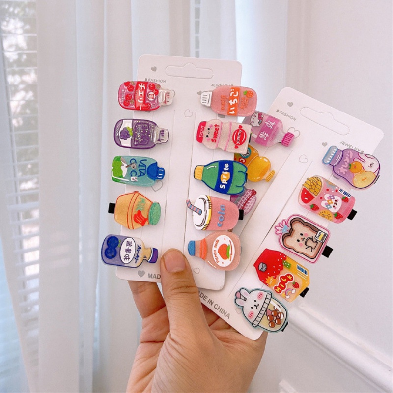 Set 10 Kẹp Tóc Bằng Nhựa Acrylic Nhám Họa Tiết Trái Tim Xinh Xắn Cho Bé Gái