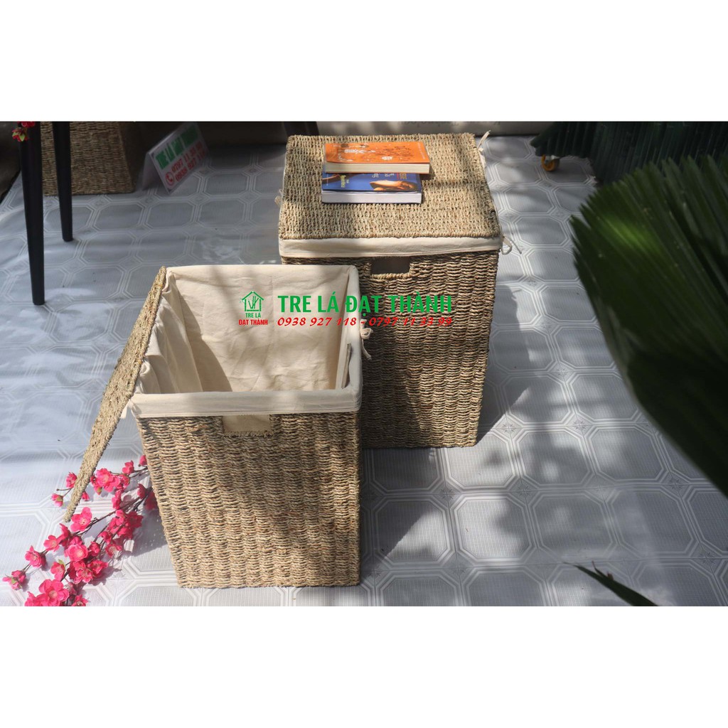 Giỏ đựng đồ đa năng Vintage, thùng cói đựng quần áo có nắp và có lót vải, thùng cói c1, c2 và c3