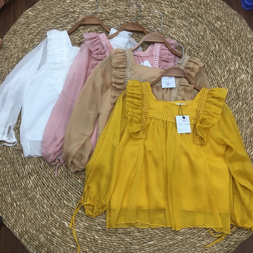 Áo bánh bèo nữ chất voan phối ren cổ vuông kiểu dáng babydoll tiểu thư sang chảnh