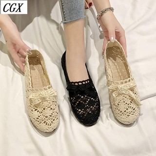 Giày bít mũi phối ren lưới thoáng khí nữ tính