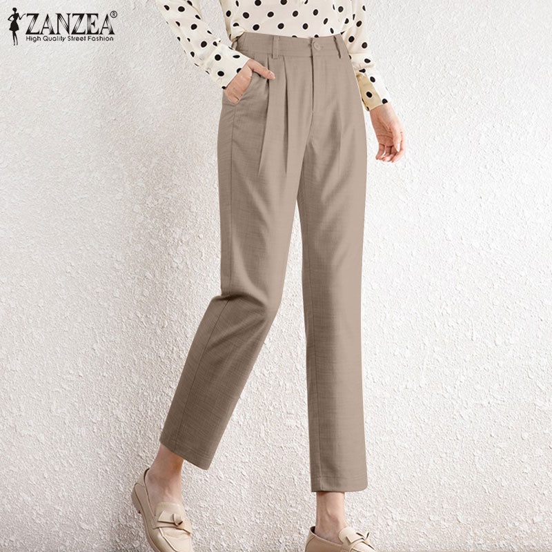 Zanzea Quần Dài Tới Mắt Cá Chân Màu Trơn Dáng Ôm Thiết Kế Đơn Giản Thời Trang
