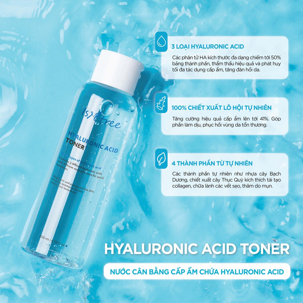 Toner dưỡng ẩm ISNTREE HYALURONIC ACID TONER 200ml