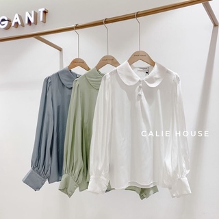 Áo sơ mi lụa nữ cổ sen cúc bọc dáng basic thanh lịch thời trang công sở Calie House A342
