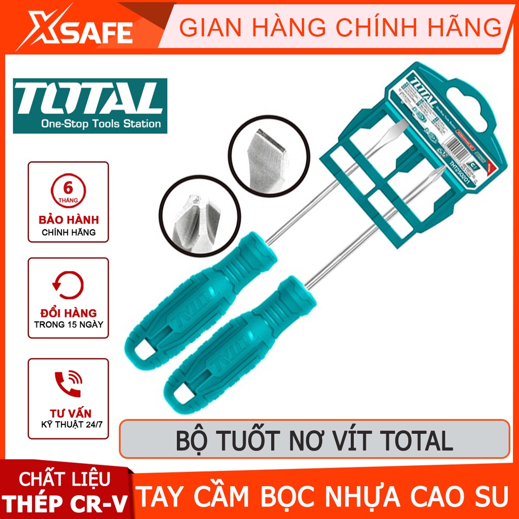 Bộ tuốc nơ vít dẹp và bake 2 chi tiết TOTAL THTDC250201 | Bộ tua vít gồm 1 cái vít dẹp SL6X125mm và 1 cái vít bake