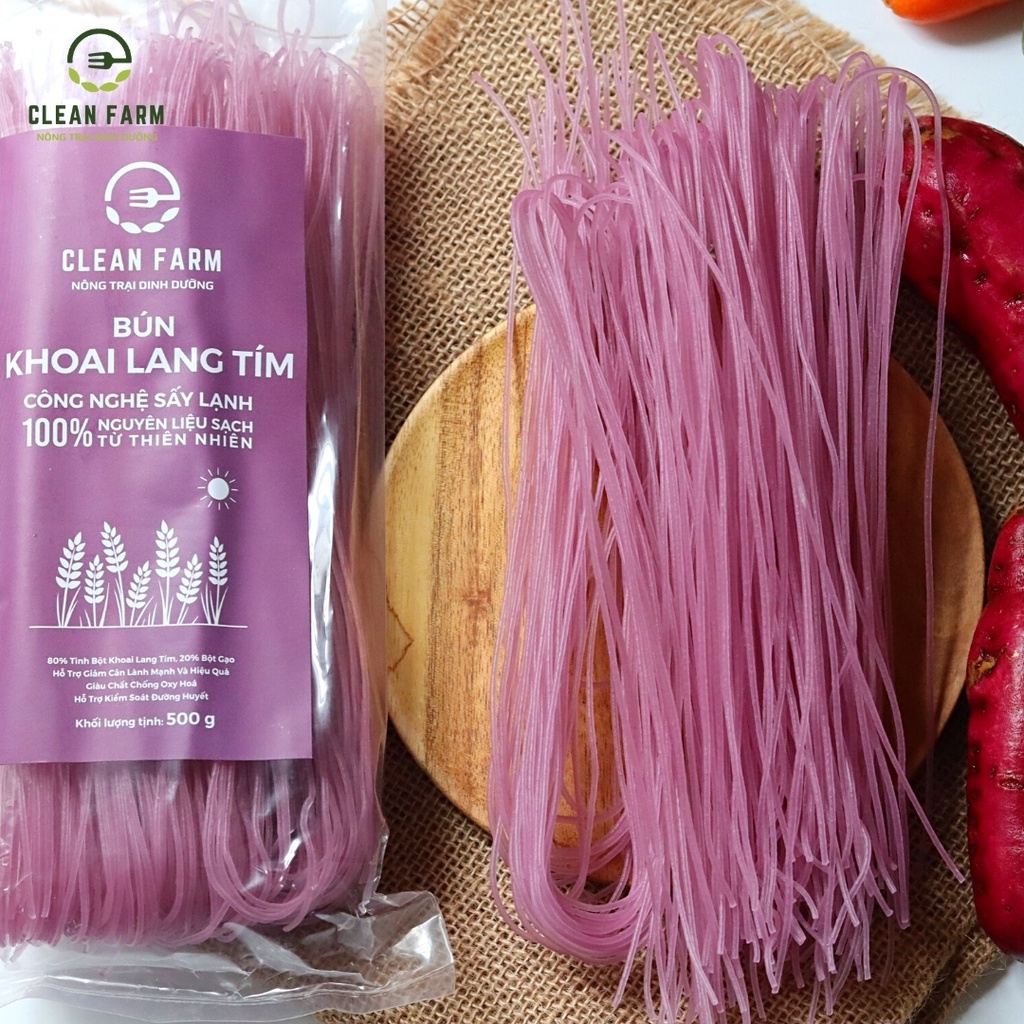 Bún Khoai Lang Tím CLEAN FARM - Túi 500g - 100% thành phần từ tự nhiên, dinh duỡng lành Eat Clean, sống khoẻ