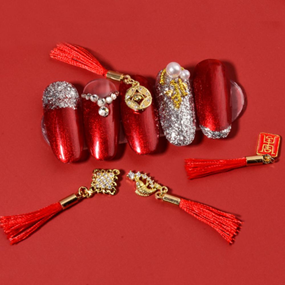 Móng Tay 3D CABEZA|Hạt Charm Tua Rua Đỏ Sang Trọng