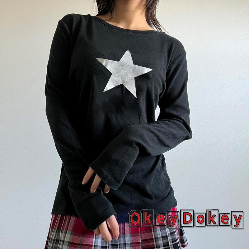 Áo Thun Tay Dài In Họa Tiết Ngôi Sao Năm Cánh Phong Cách Gothic Punk Cho Nữ OKDK-y2k