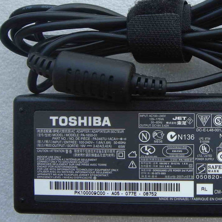 (ADAPTER) SẠC LAPTOP TOSHIBA 19V 3.42A (65W) kích thước đầu ghim sạc 5.5 x 2.5 mm