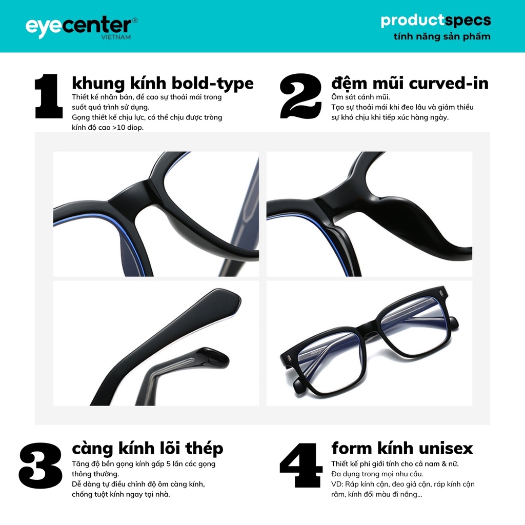 Gọng kính cận vuông A4-S nam nữ chính hãng JULIAN by ZAC&amp;CODY nhập khẩu Eye Center Vietnam