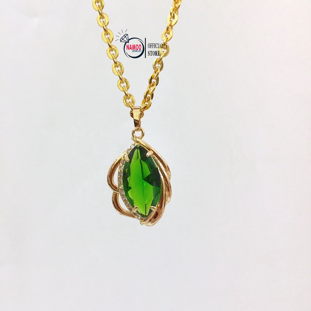 Dây Chuyền Nữ V861 Mặt Đính Đá Xanh lá Kết Hợp Dây Xích Nhỏ Dài Dây 45cm Namoo Jewelry