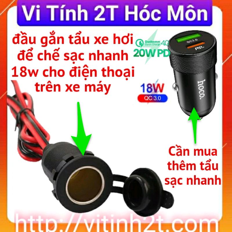 Đế gắn tẩu sạc 12v 24v để chế sạc nhanh 18w 22w điện thoại trên xe máy