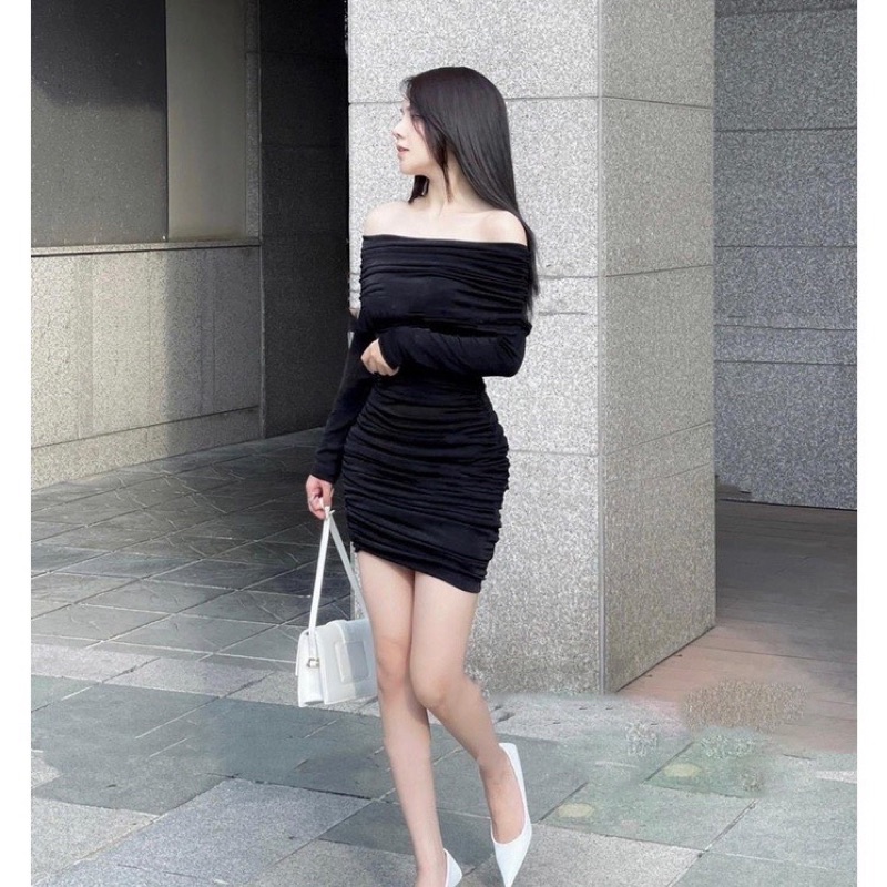 đầm trễ vai tay dài nhúng - CAROTSHOP