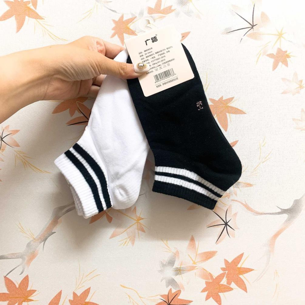 Tất Tất Cổ Ngắn 2 Sọc Tất Tất cổ cao In hình Sọc Hàn Nhật Tất Cao cổ Nam nữ Cute Cotton Thu Đông Phong Cách Ulzzang
