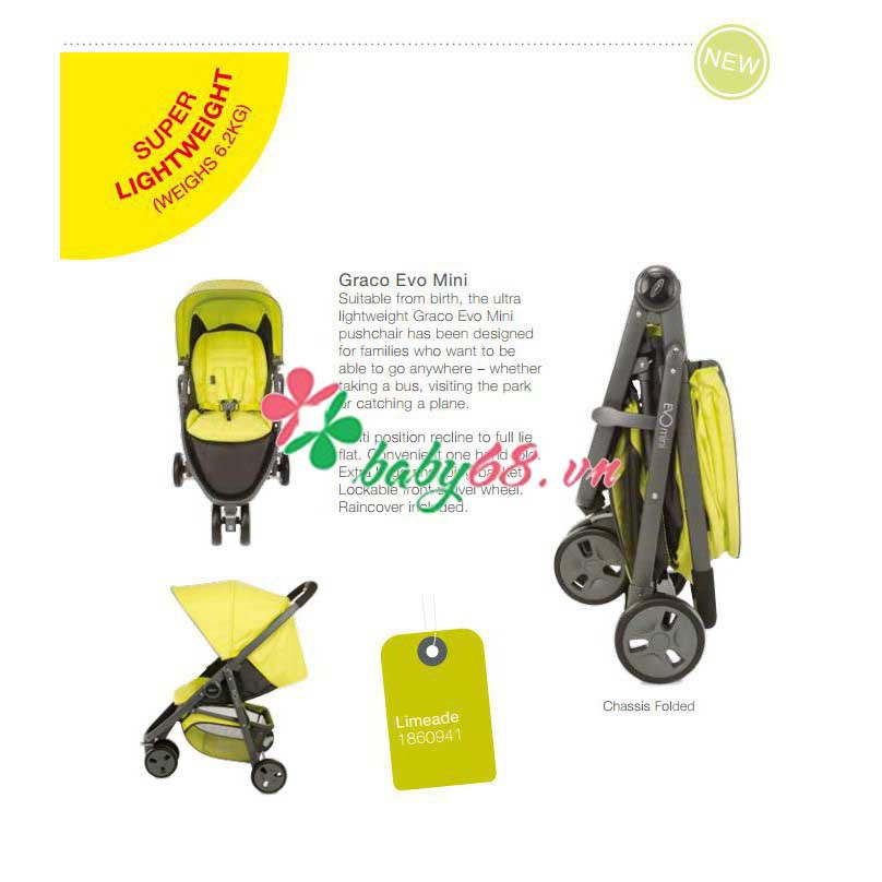 Xe đẩy 3 bánh Graco Evo Foldable Baby Stroller with Adjustable Seat- USA