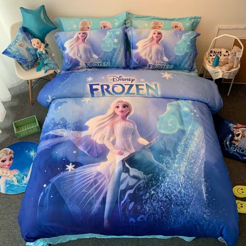Bộ Vỏ Chăn Ga Gối Cotton Disney Princess Cho Bé Mẫu Nữ Hoàng Băng Giá Frozen Siêu Cute
