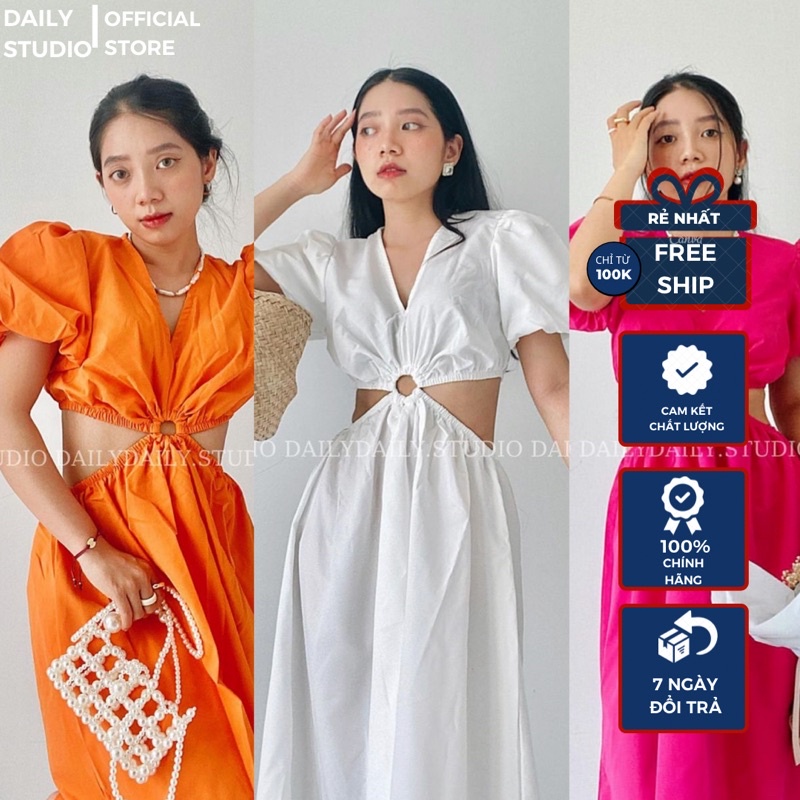 Đầm hở eo khoét eo cut out Hàng Đẹp(có ảnh thật)Váy trễ vai bánh bèo tiểu thư, Đầm khoét eo Tay Bồng tiểu thư dáng dài