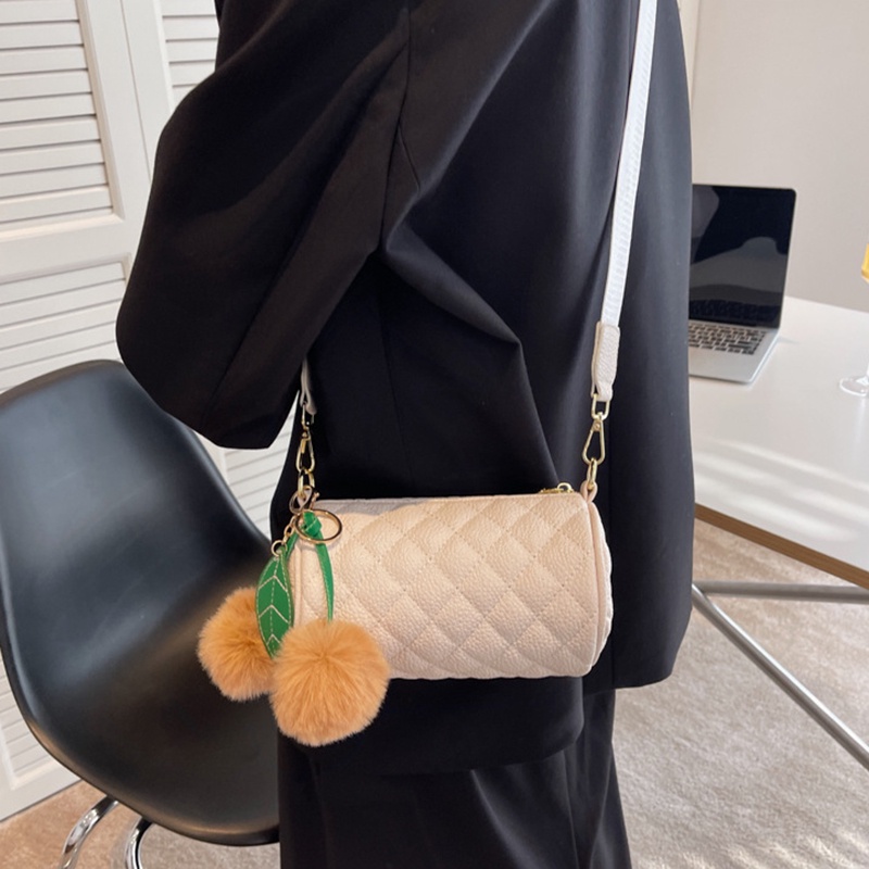 Túi Đeo Vai Hình Trụ Họa Tiết Hình Thoi Đơn Giản Cho Nữ