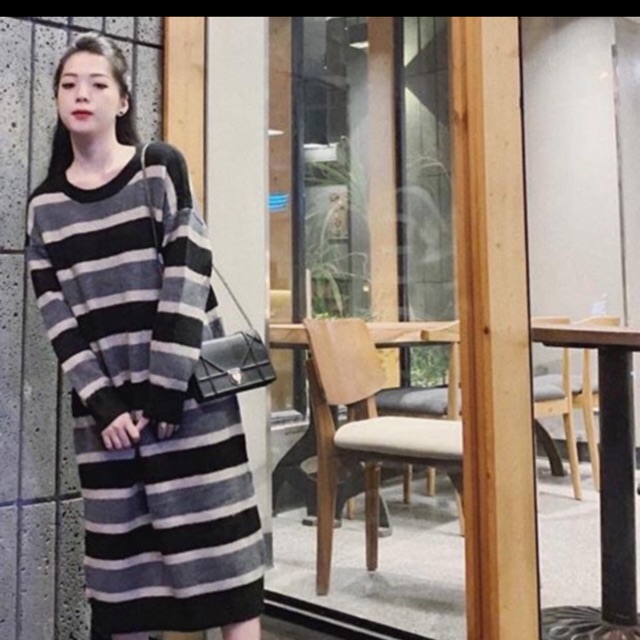 váy len kẻ xuông pha màu
