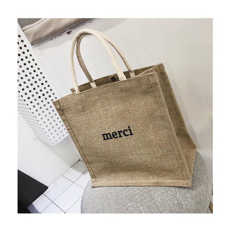 Túi Cói Merci Loại 1 Size To Vintage Đeo Vai, Đeo Chéo Đi Biển Màu Nâu Trơn