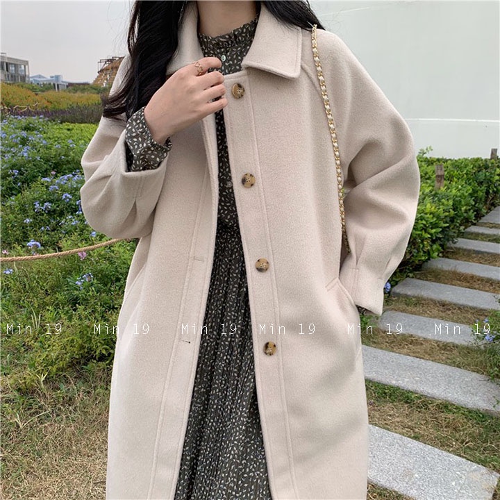 Áo dạ dáng dài MIN19 áo vest nữ blazer công sở Hàn Quốc 2 lớp form rộng bigsize túi nắp cá tính màu be sữa thời trang | BigBuy360 - bigbuy360.vn