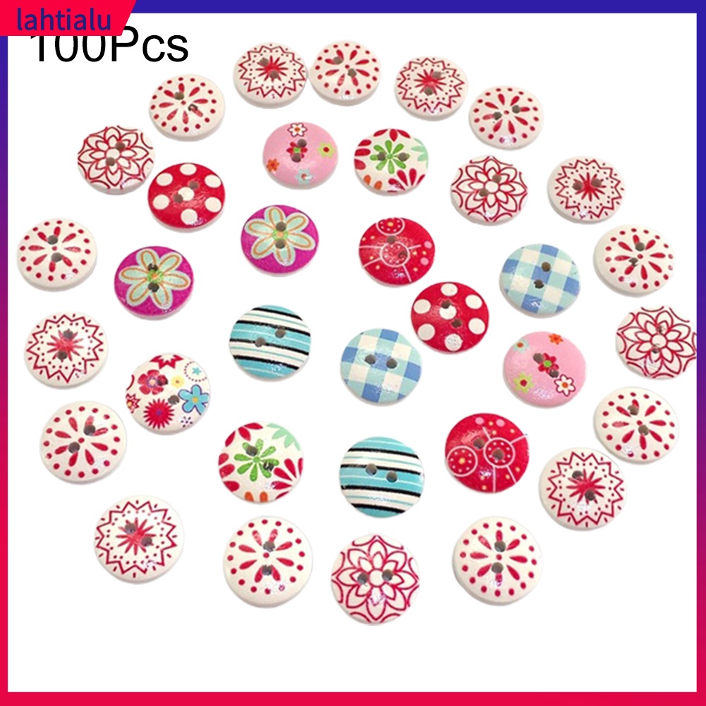 Bộ 100 Cúc Áo Gỗ In Hình Hoa Nhiều Màu Sắc DIY