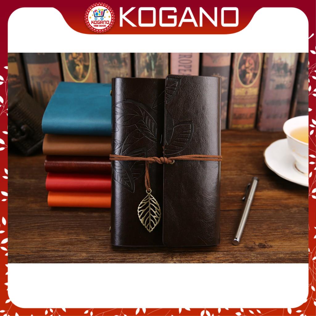 Sổ Tay Bìa Mềm Ghi Chép KOGANO Bìa Còng Bằng Da Khắc Họa Tiết Hoa Lá Phong Cách Vintage Giấy Kraf SN-001046