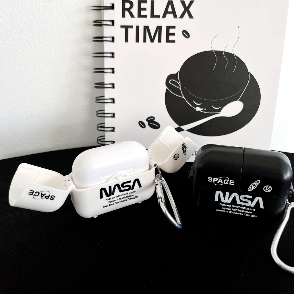 Vỏ Bảo Vệ Hộp Sạc Tai Nghe Bluetooth Không Dây AirPods 1 2 pro 3 2021 gen3 Bằng Silicon Mềm Chống Rơi Hình NASA Trắng Đen