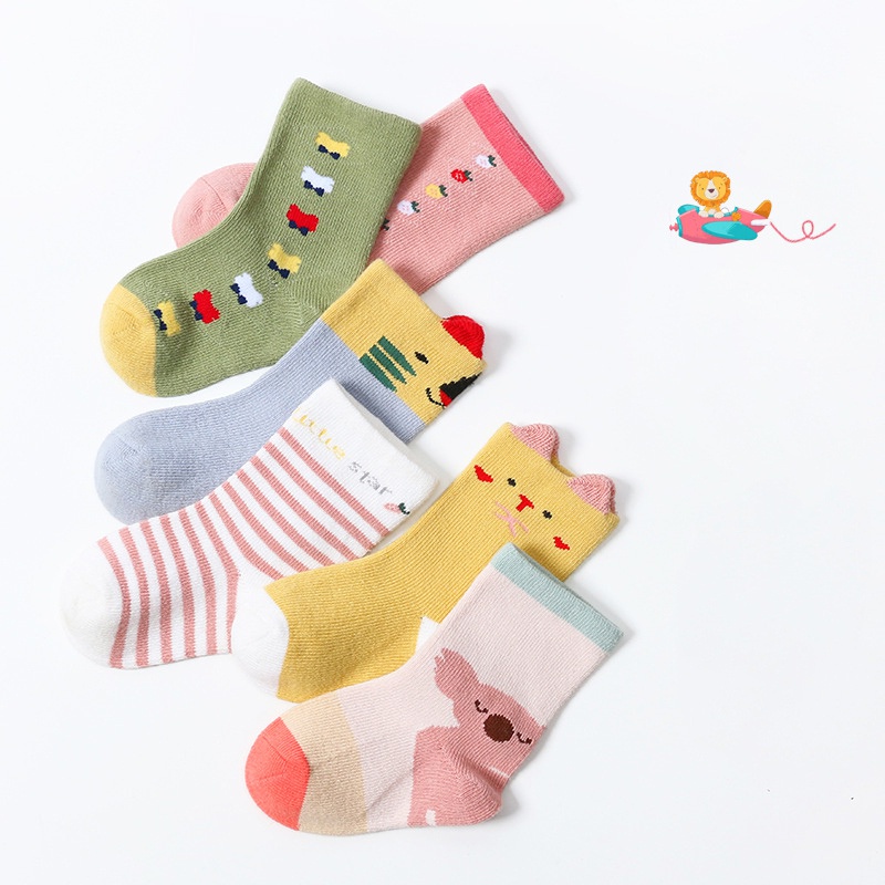 Set 5 Đôi Vớ Dài Trung Bình Họa Tiết Hoạt Hình Ba Chiều Cho Bé Sơ Sinh