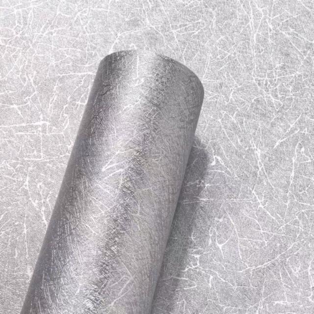 10m Giấy dán tường màu trơn vân chỉ xám bạc sẵn keo khổ rộng 45cm