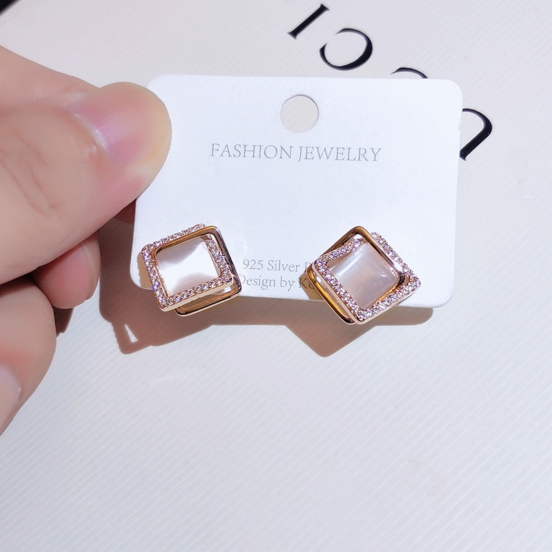 [Jiudolan] Khuyên Tai Đính Đá Opal Nhân Tạo Hình Vuông Thời Trang Dành Cho Nữ