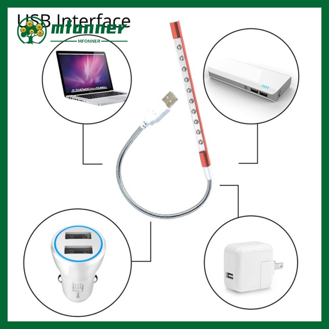 Đèn Led Đọc Sách 10 Bóng Led Vỏ Kim Loại Sạc Usb Mềm Mại Xoay 360 Độ