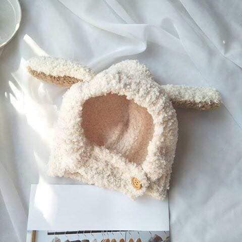 Mũ len tai thỏ lông cừu mềm ấm cho bé từ 3 tháng đến 3 tuổi