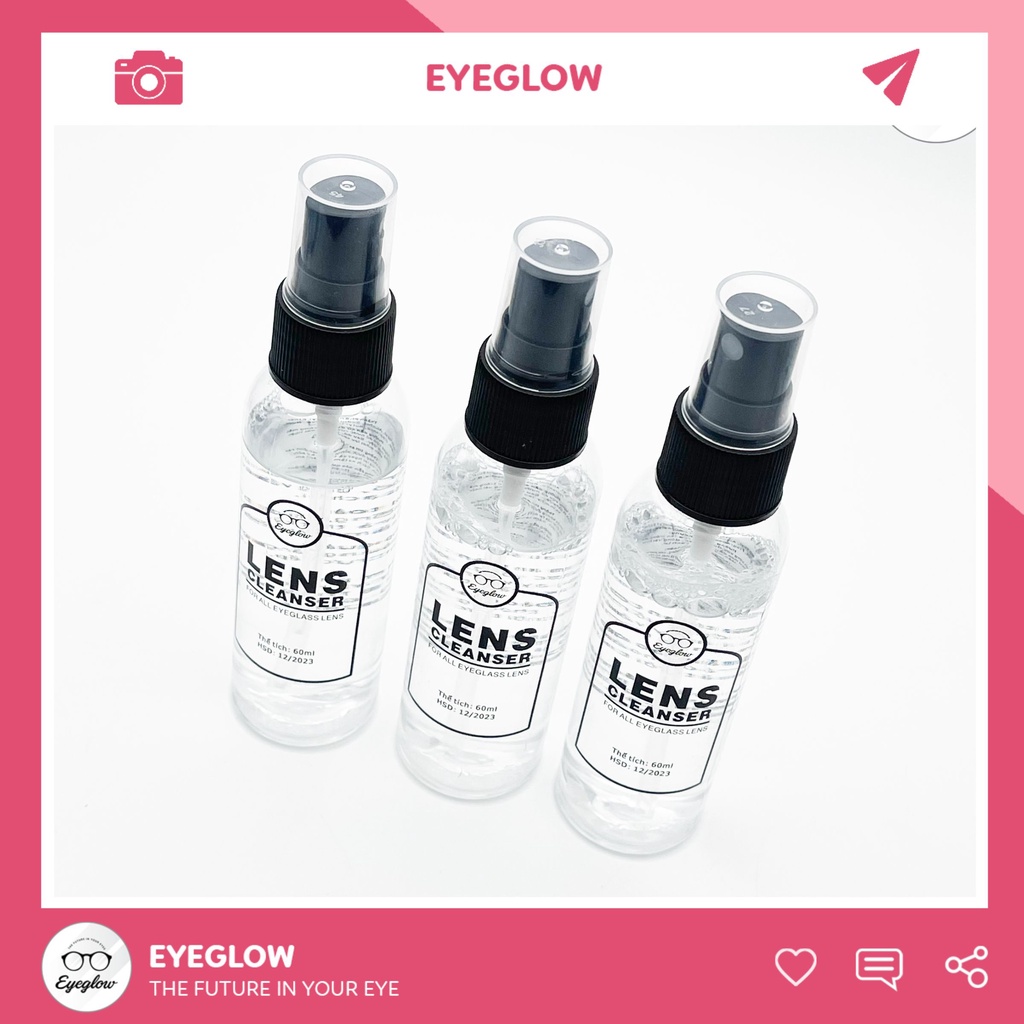 Lọ nước lau rửa mắt kính EYEGLOW cao cấp dạng xịt dung tích 60ml loại bỏ bụi bẩn, vân tay, mồ hôi cho mắt kính luôn sạch