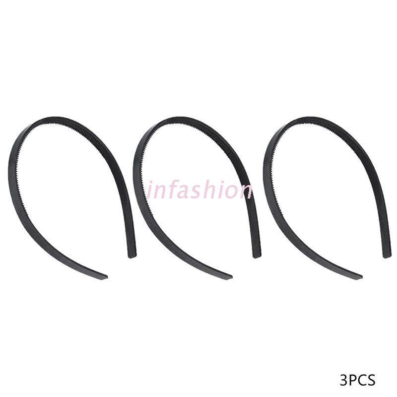 Bộ 3 cái băng đô acrylic 2 hàng răng rộng 7mm màu đen cho nữ