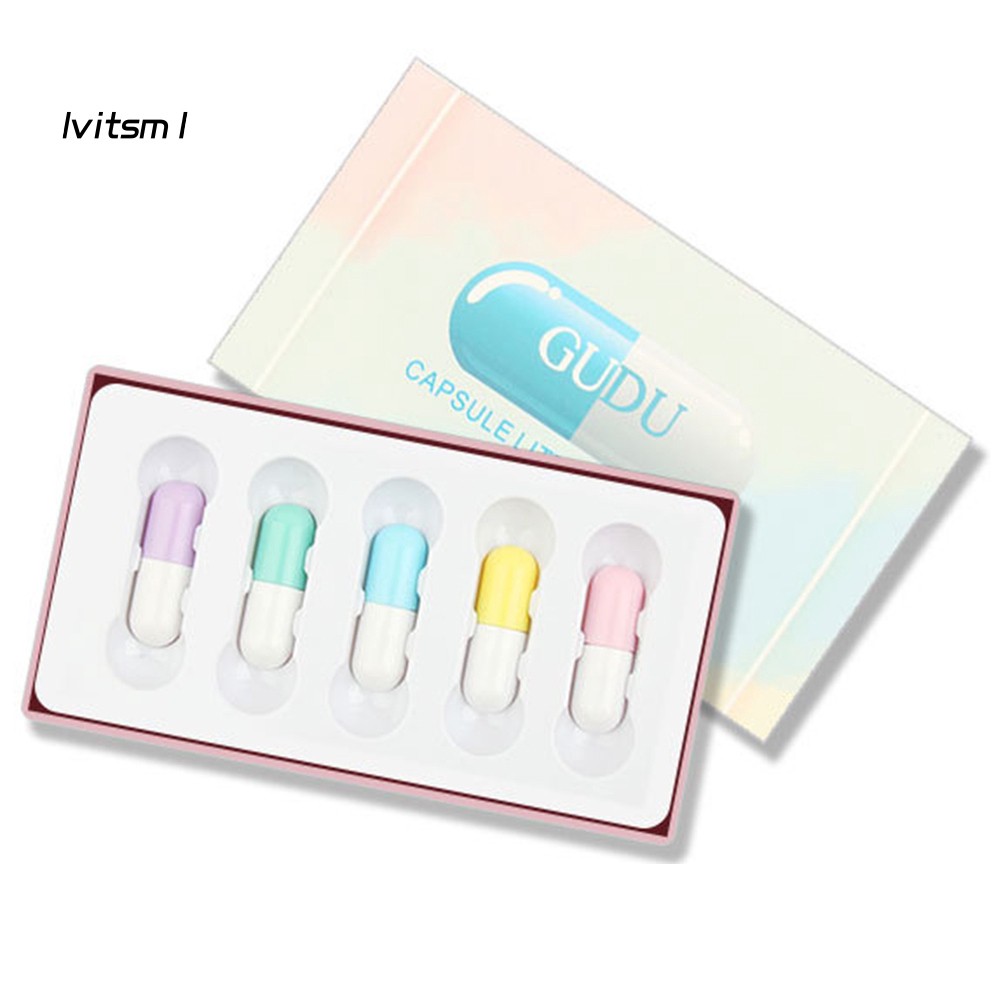 [Hàng mới về] Set 5 son môi kháng nước lâu trôi hình viên thuốc mini dễ thương | BigBuy360 - bigbuy360.vn