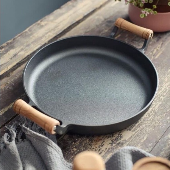Chảo gang tay cầm Chảo nướng pizza Chảo rang cơm chất liệu gang thô size 30cm MonaHome