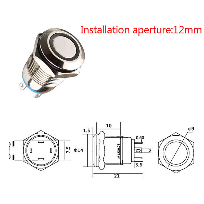 Công Tắc Nhấn Kim Loại 12mm Màu Đen Cho Đèn LED