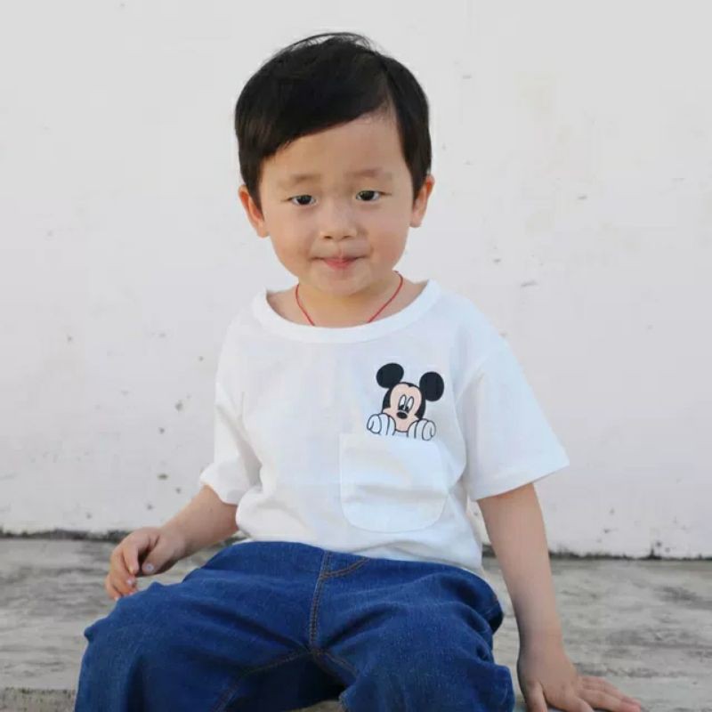 Áo thun cộc tay trẻ em cho bé 8-18kg chất cotton 100% co giãn 4 chiều hình chuột micky có túi