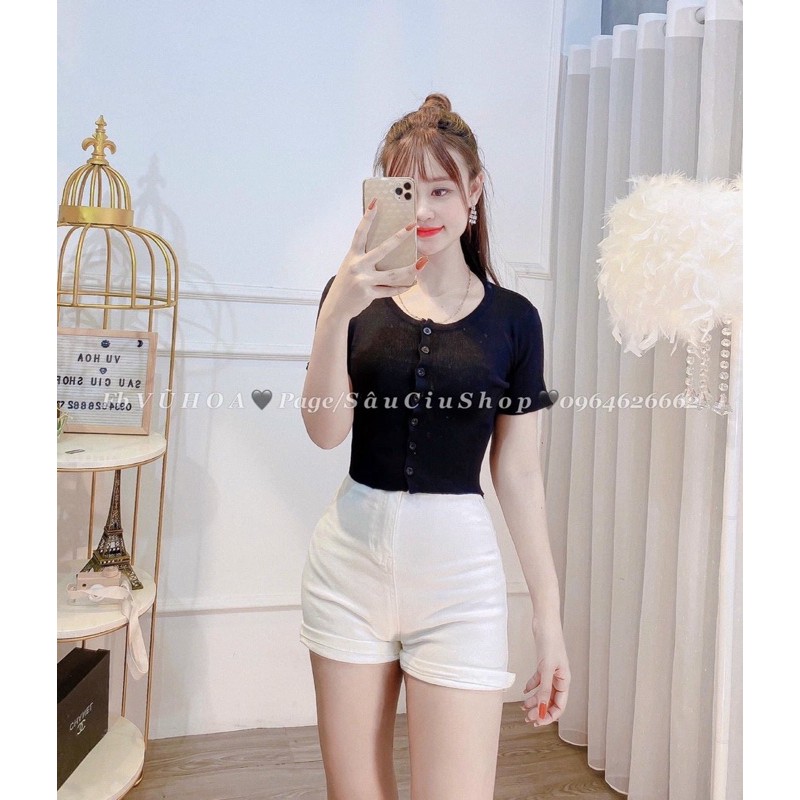Áo len mông croptop hàng khuy (cúc) (7207-1#)