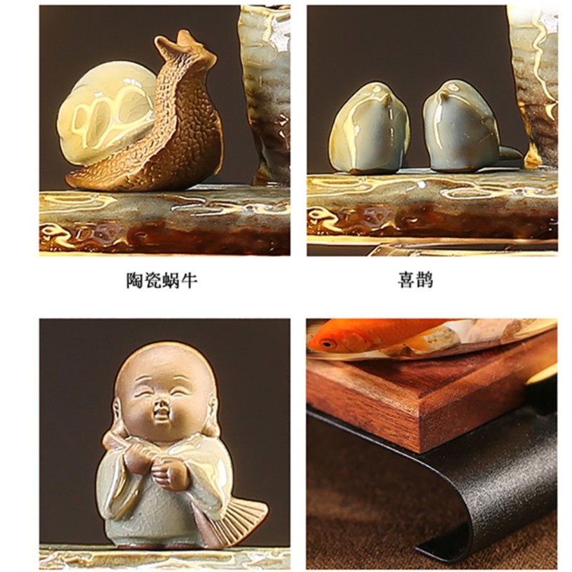 Bể cá nhỏ may mắn - Đồ trang trí nước chảy nhỏ - Đài phun nước sáng tạo có đèn LED - Thác nước phong thủy