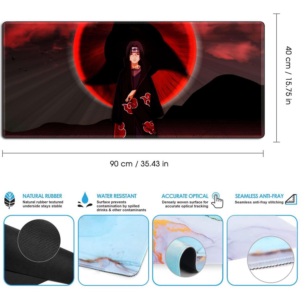 Tấm lót chuột máy tính bằng cao su chống trượt viền đen in anime Naruto Akatsuki Uchiha Itachi