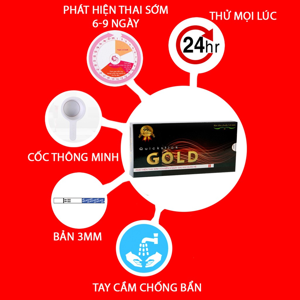 Que thử thai nhanh Quickstick Gold Hộp 1 chiếc chính xác, hiệu quả tức thì (QUICK5)